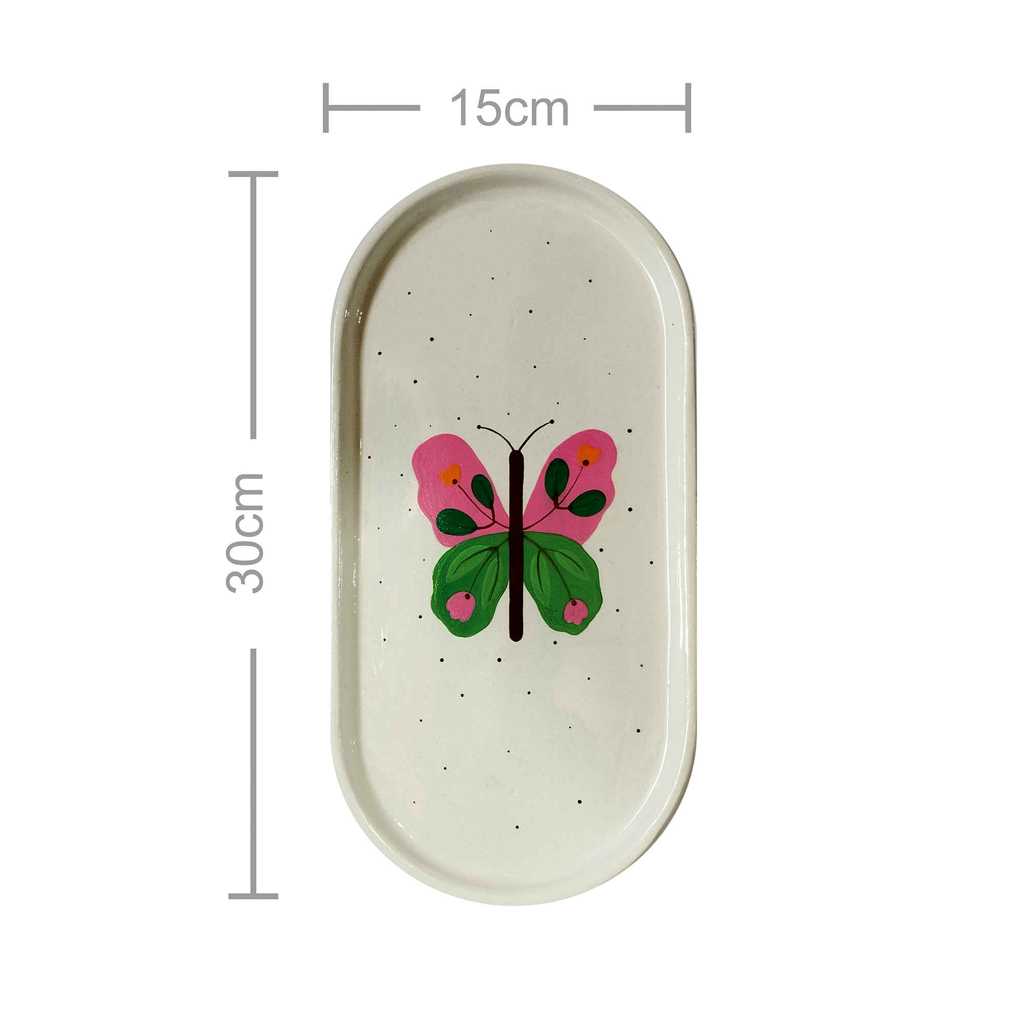 Handcrafted Concrete Serving Tray with Painted Design Butterfly