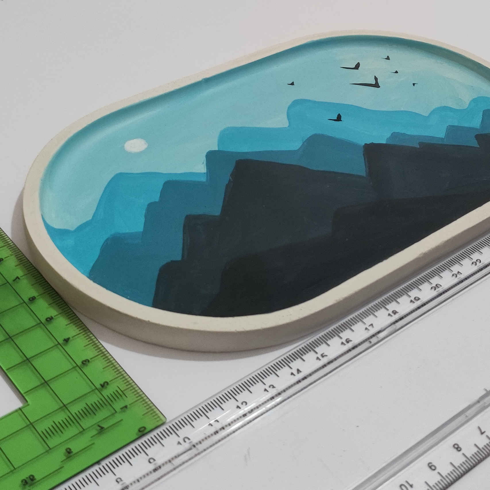 Handcrafted Concrete Serving Tray with Painted Design Mountain