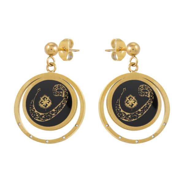 Gold Plated Drop Earrings Handcrafted Dream Catcher Design Black Enamel