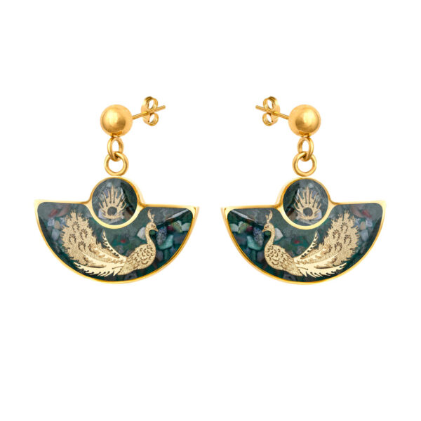 Gold Plated Drop Earrings Handcrafted Dream Catcher with Agate