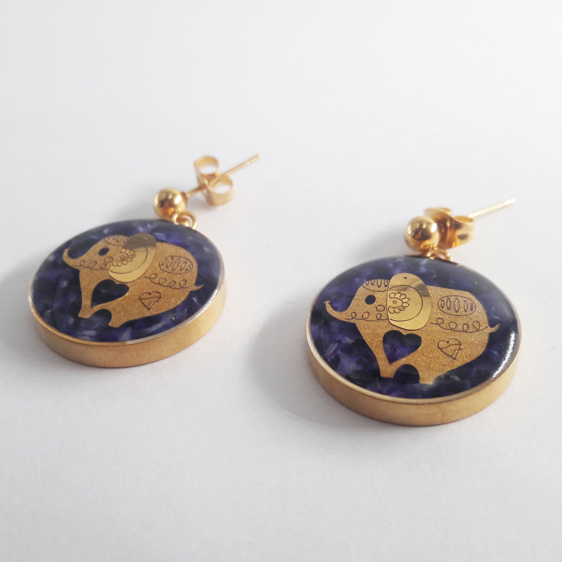 Gold Plated Drop Earrings Handcrafted Elephant Design