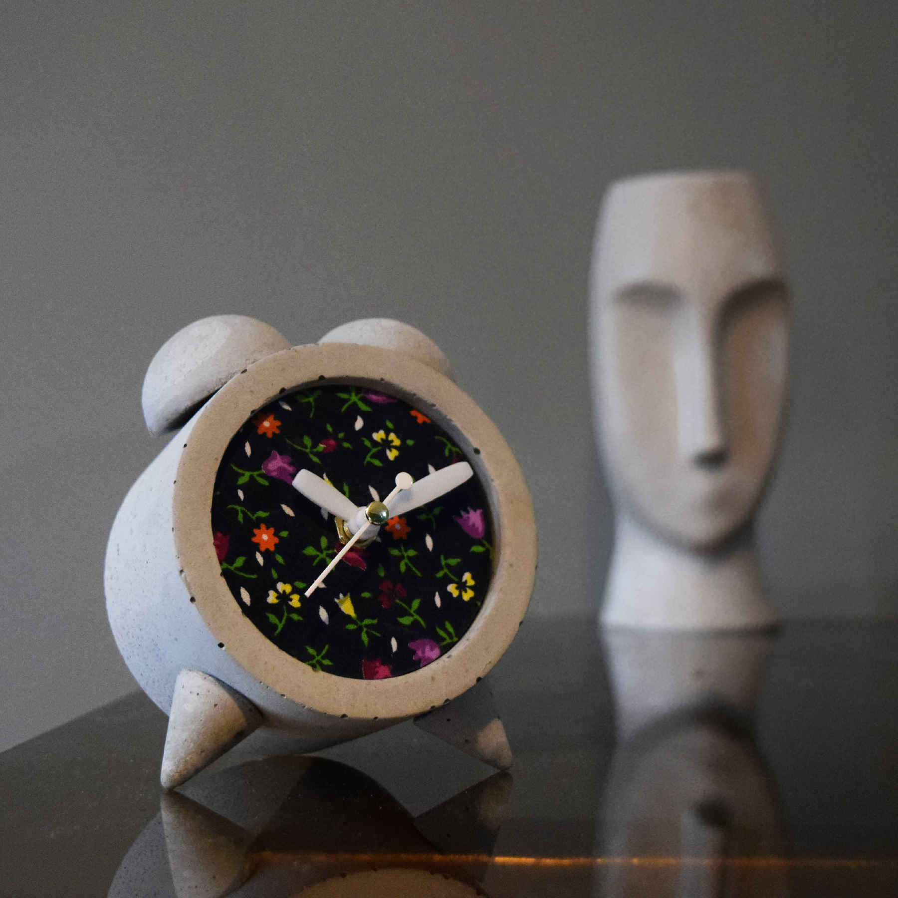 Handmade Concrete Twin Bell Clock with Fabric