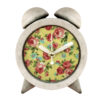 Handmade Concrete Twin Bell Clock with Fabric Floral Round