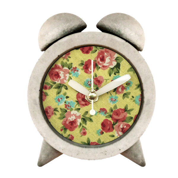 Handmade Concrete Twin Bell Clock with Fabric Floral Round