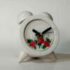 Handmade Concrete Twin Bell Clock with Floral Design