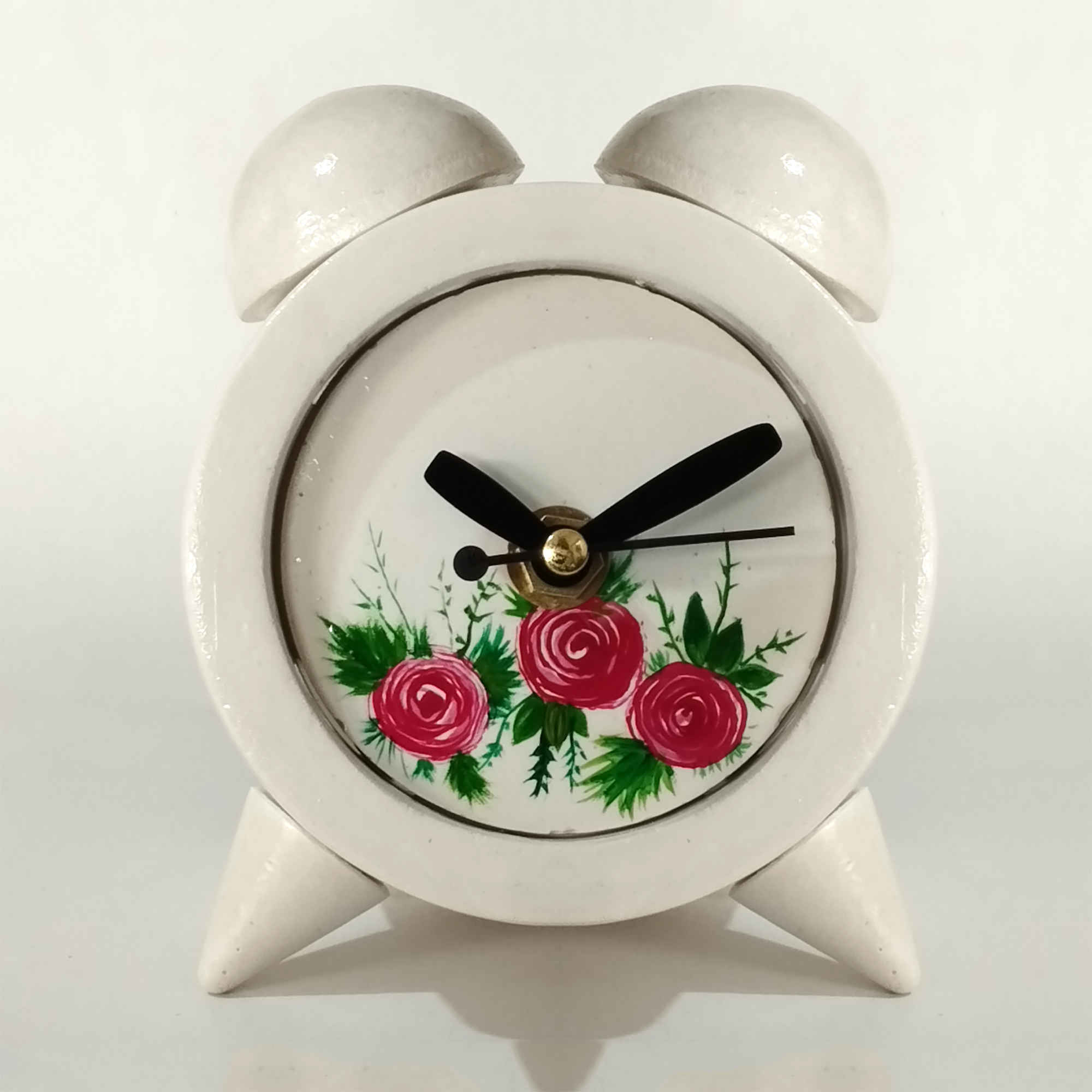 Handmade Concrete Twin Bell Clock with Floral Design