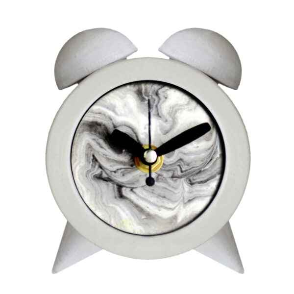 Handmade Concrete Twin Bell Clock with Marble Design