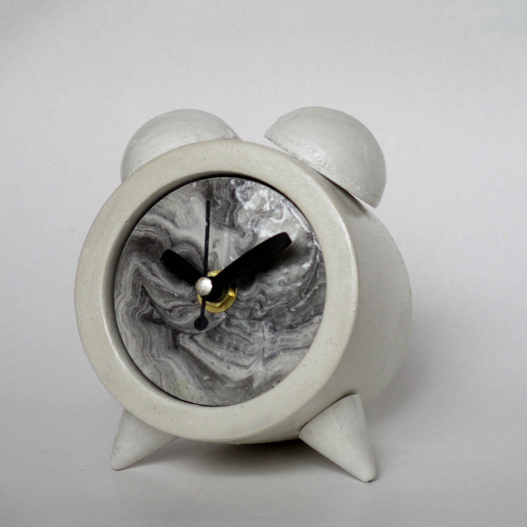 Handmade Concrete Twin Bell Clock with Marble Design