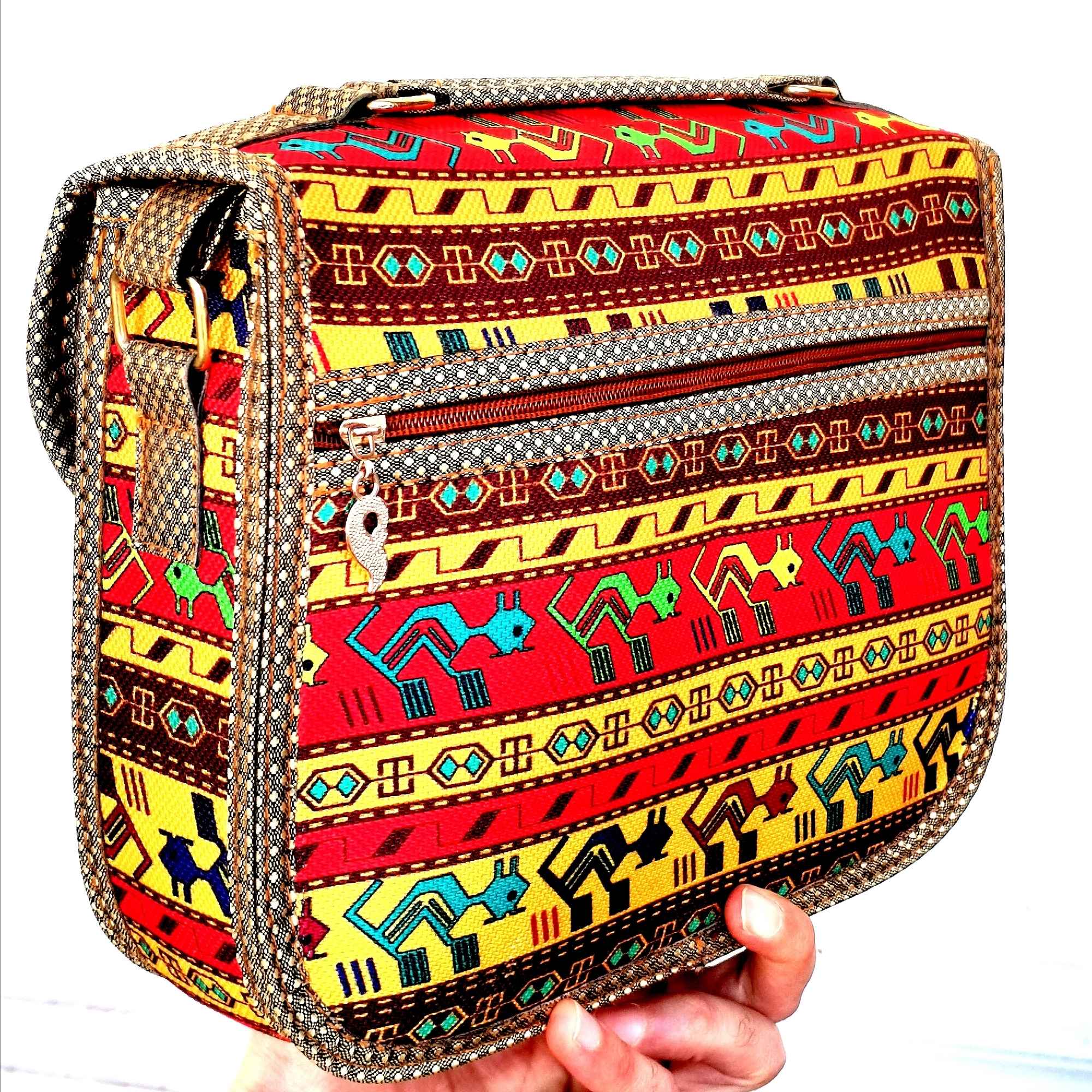 Handmade Crossbody Shoulder Bag in Faux Leather with Traditional Style