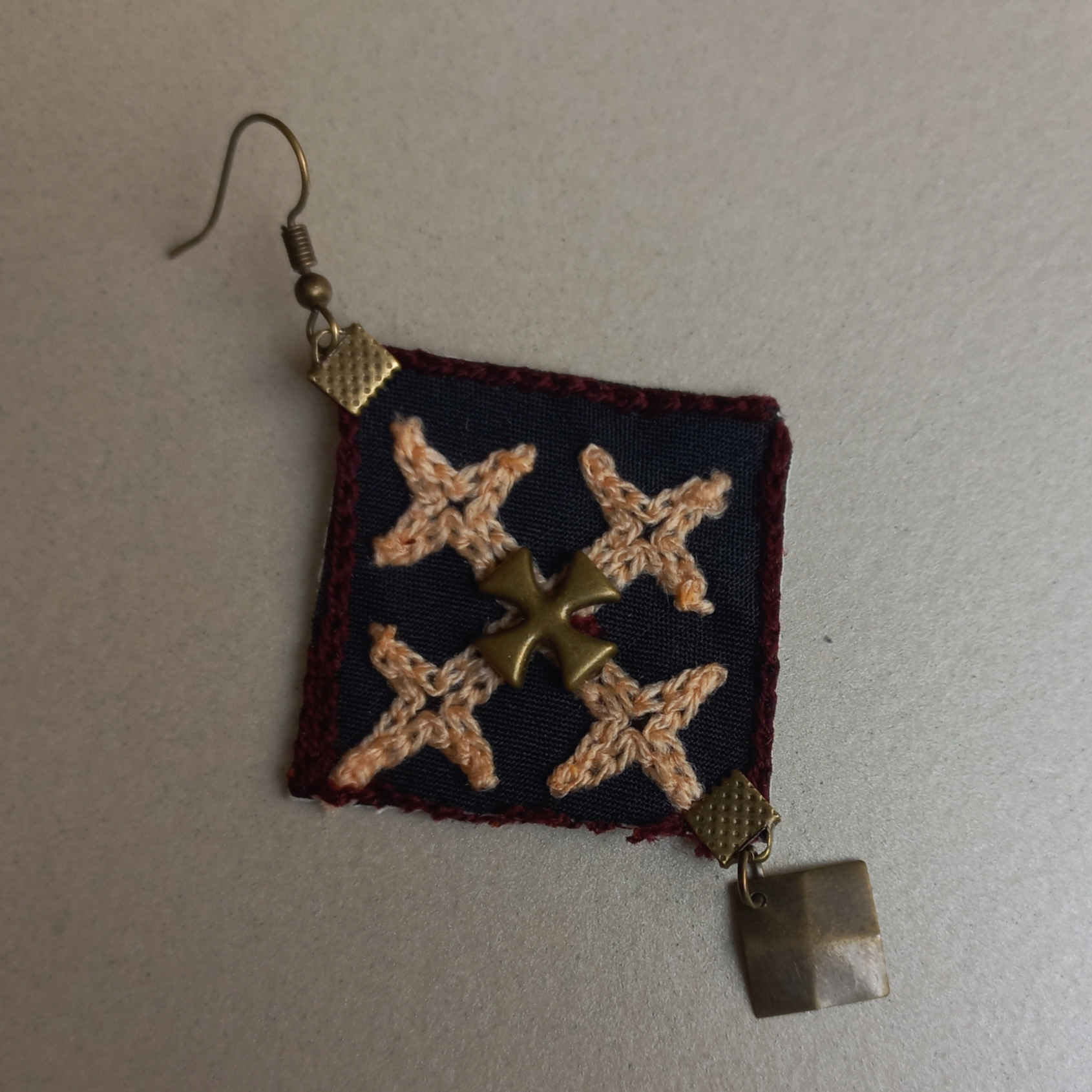 Persian Embroidered Earrings Traditional Needlework with Pendant