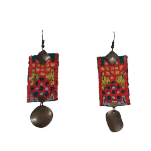 Persian Embroidered Earrings Traditional Needlework Red