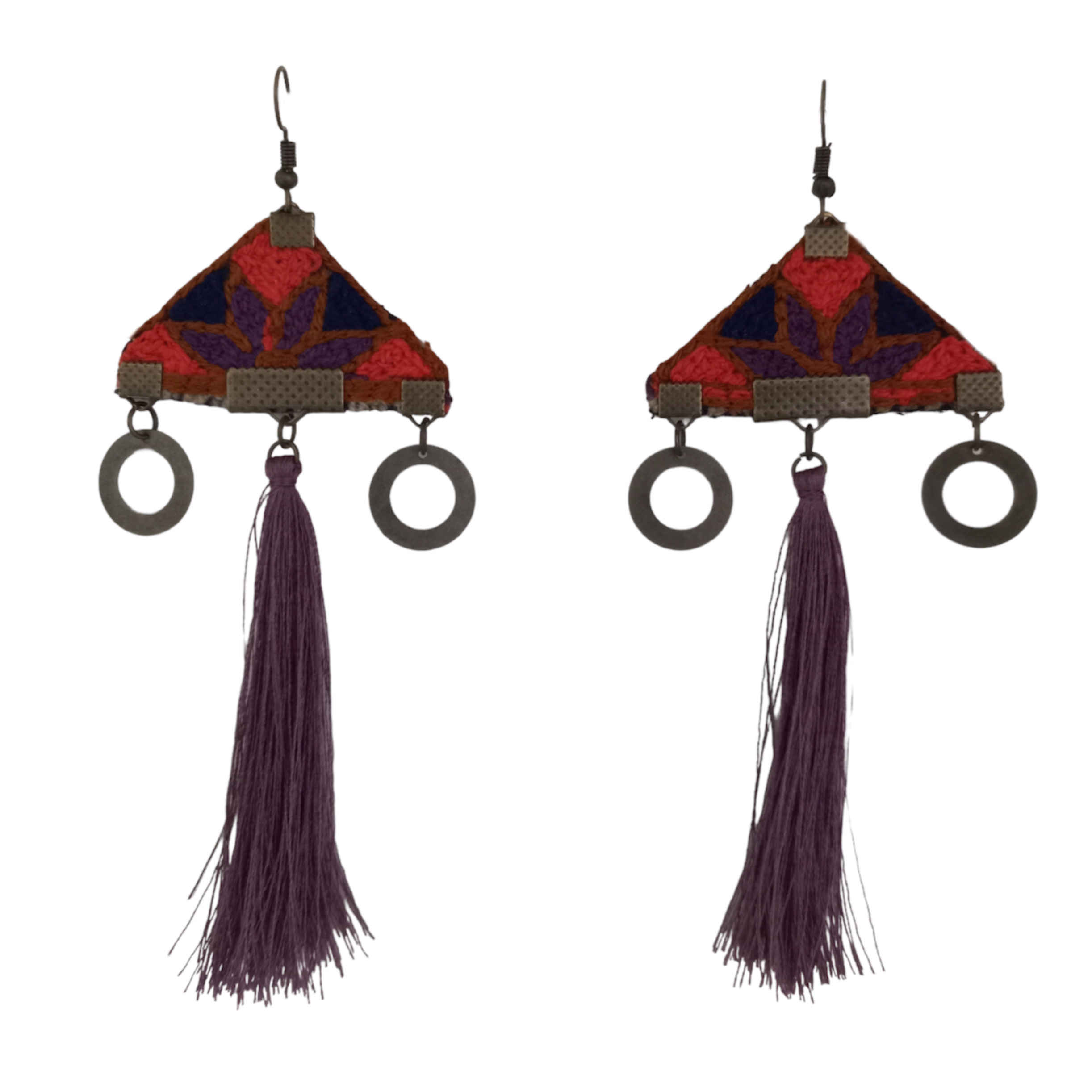 Persian Embroidered Earrings Traditional Needlework Tassel