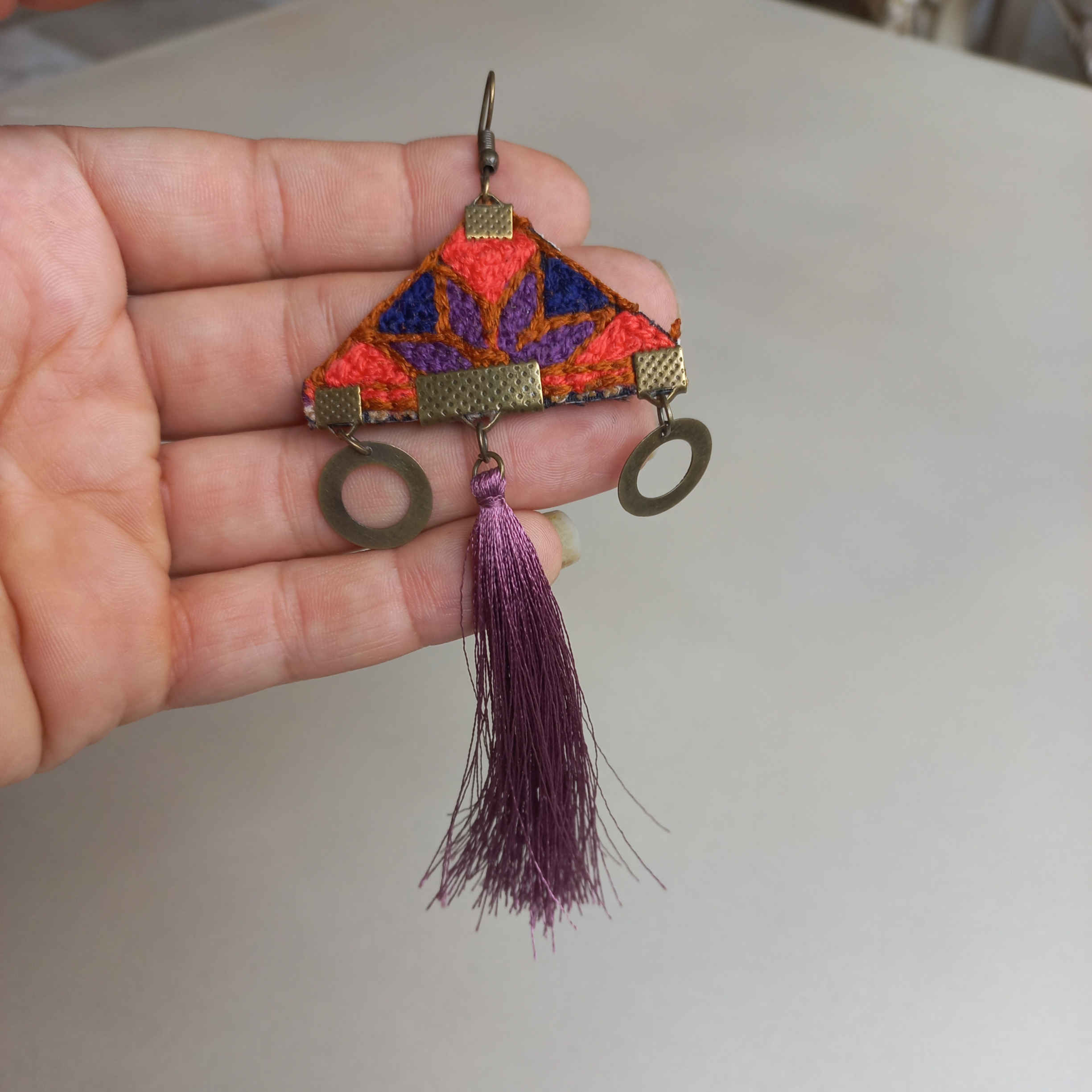 Persian Embroidered Earrings Traditional Needlework Tassel