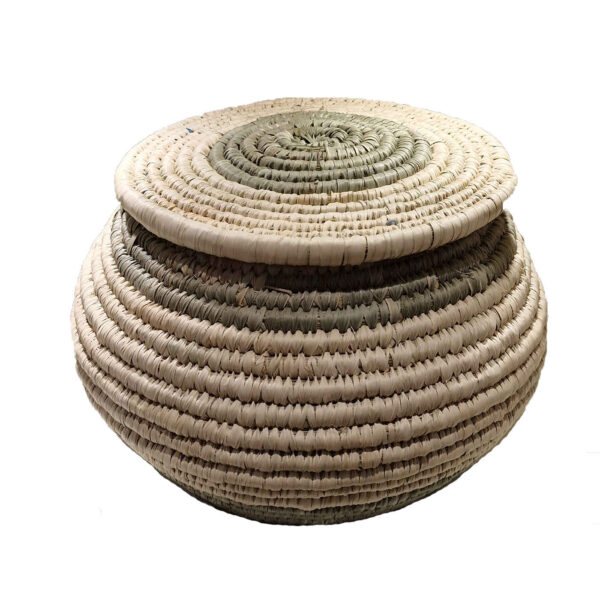Persian Handwoven Palm Leaf Storage Basket with Round Lid