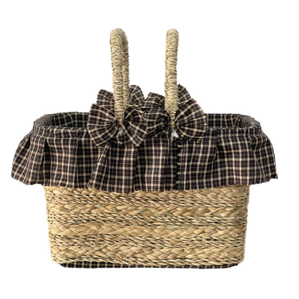 Handwoven Picnic Handwoven Palm Leaf Basket with Checkered Design