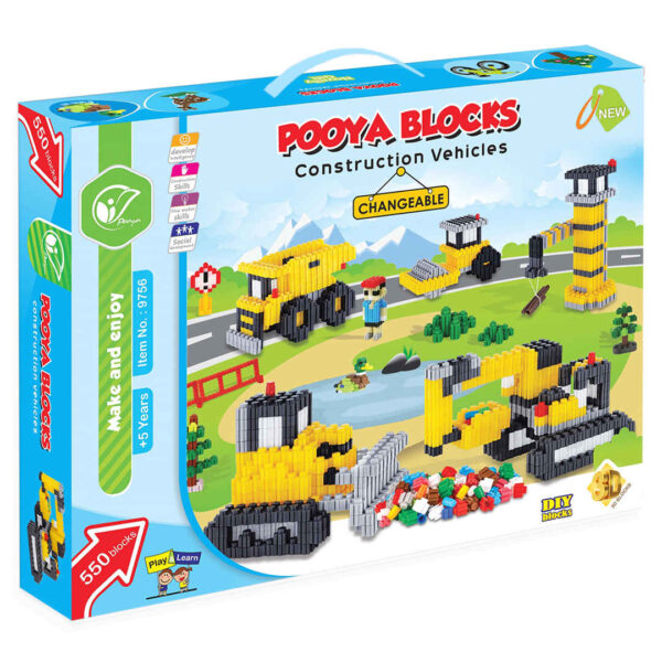 Pooya Blocks: Construction Vehicles Toy Set – 550 Pieces for Ages 5+