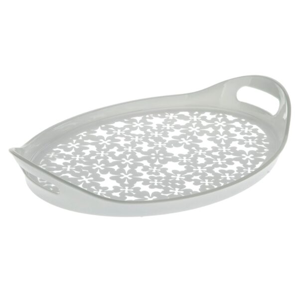 Melamine Tray Floral White & Gray for Serving