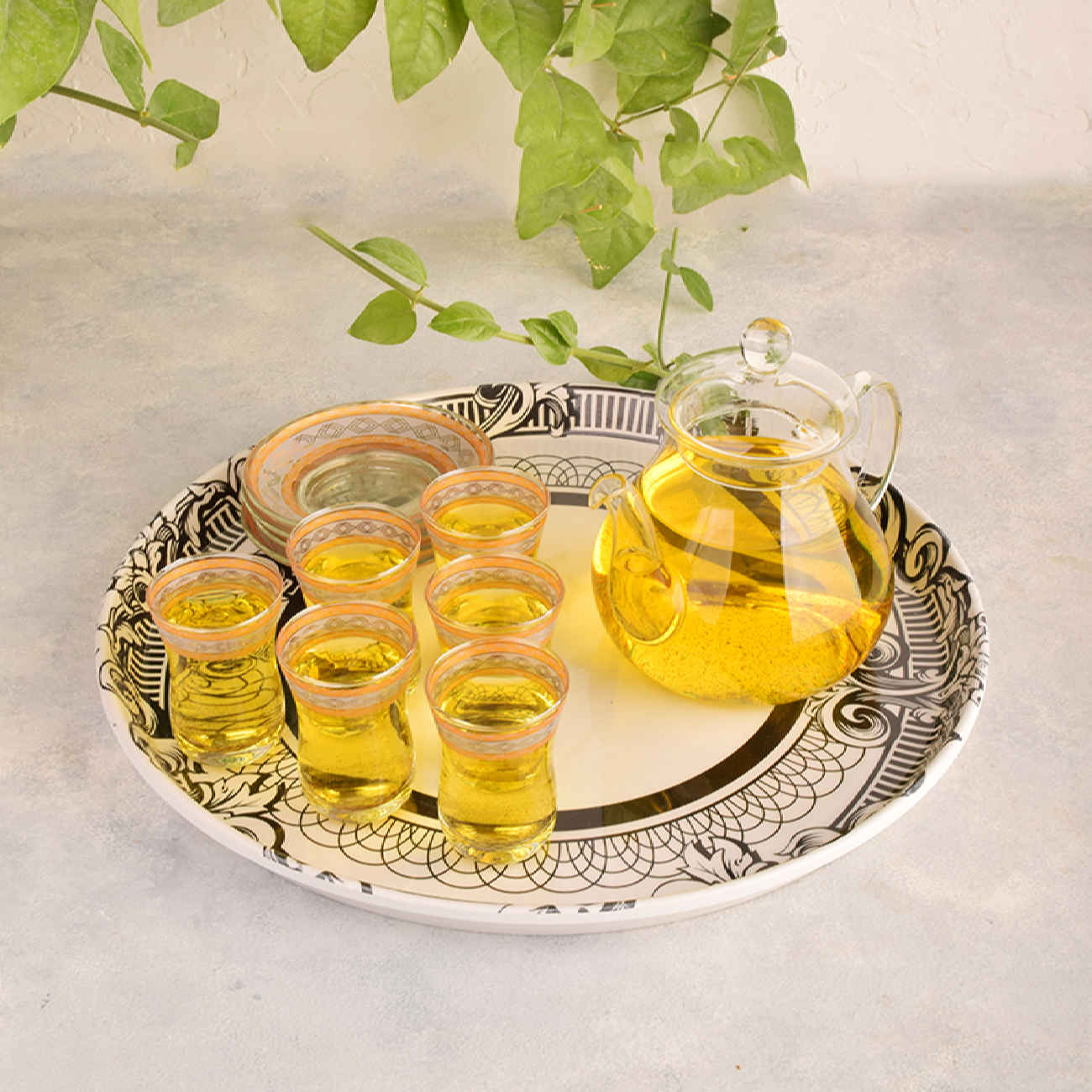 Melamine Tray Round for Drink Serving Floral