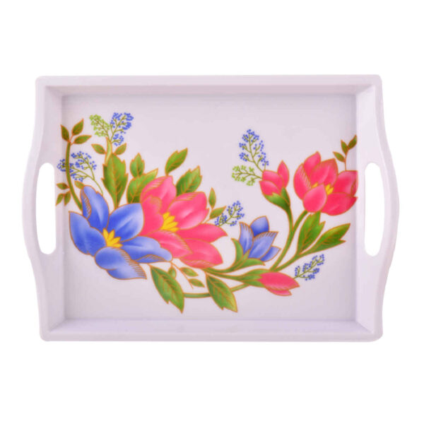 Melamine Serving Tray with Handle Durable & Lightweight Floral Design