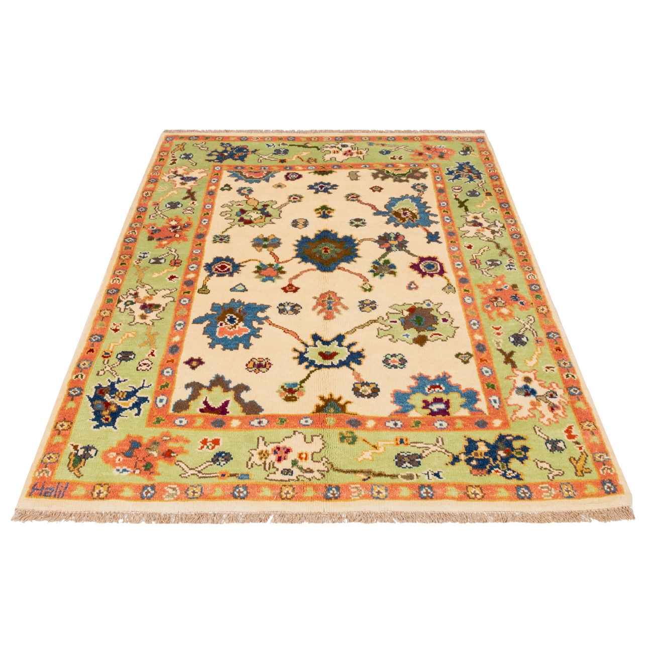Original Persian Carpet with Wool Hand-Knotted in Kashmar Floral Bordered