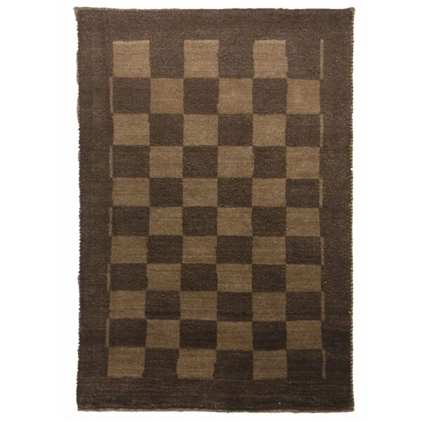 Original Genuine Persian Gabbeh Wool Rug Handwoven in Fars Checkered Brown
