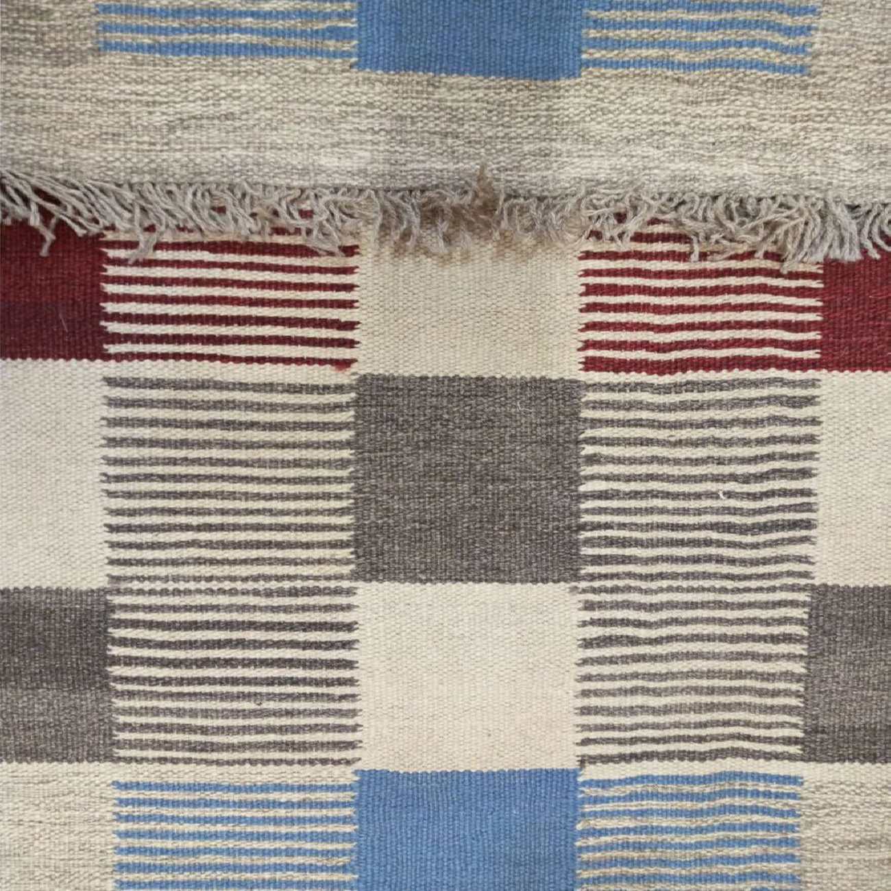 Original Persian Wool Kilim Rug Handwoven Checkered Cream