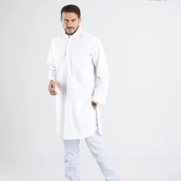 White Pakistani Kurta for Men - Traditional Long Shirt