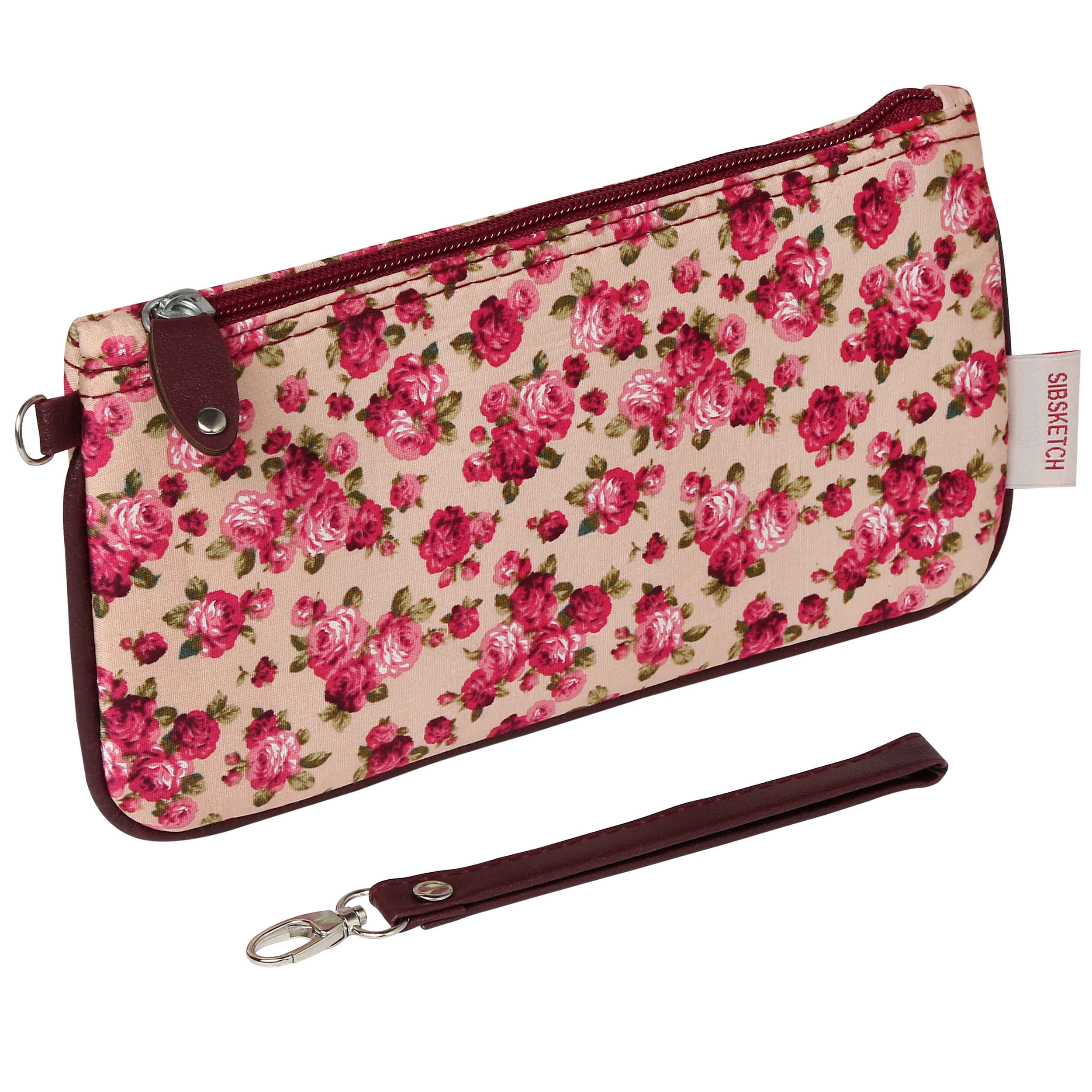 Pencil Pouch Floral Design for School & Office with Wrist Strap