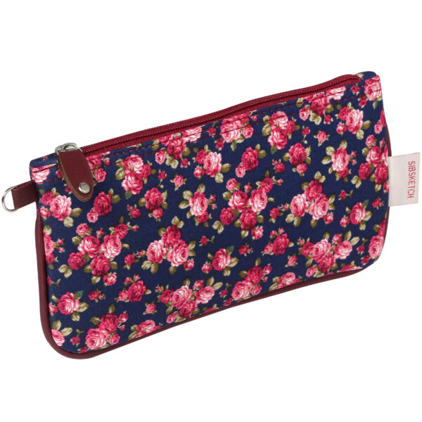 Pencil Pouch Floral Design for School & Office with Wrist Strap