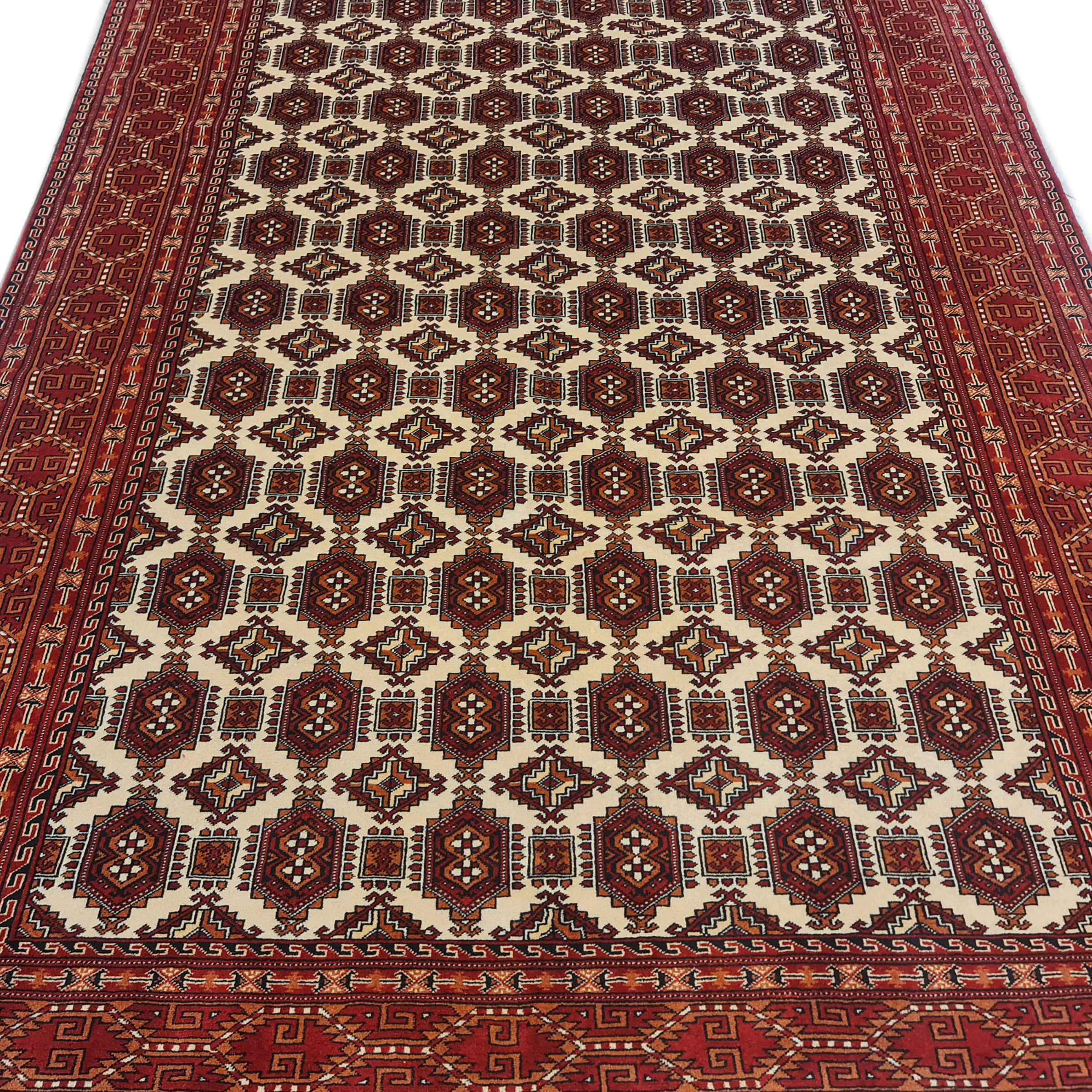 Persian Carpet with Wool Hand-Knotted Genuine Torkaman