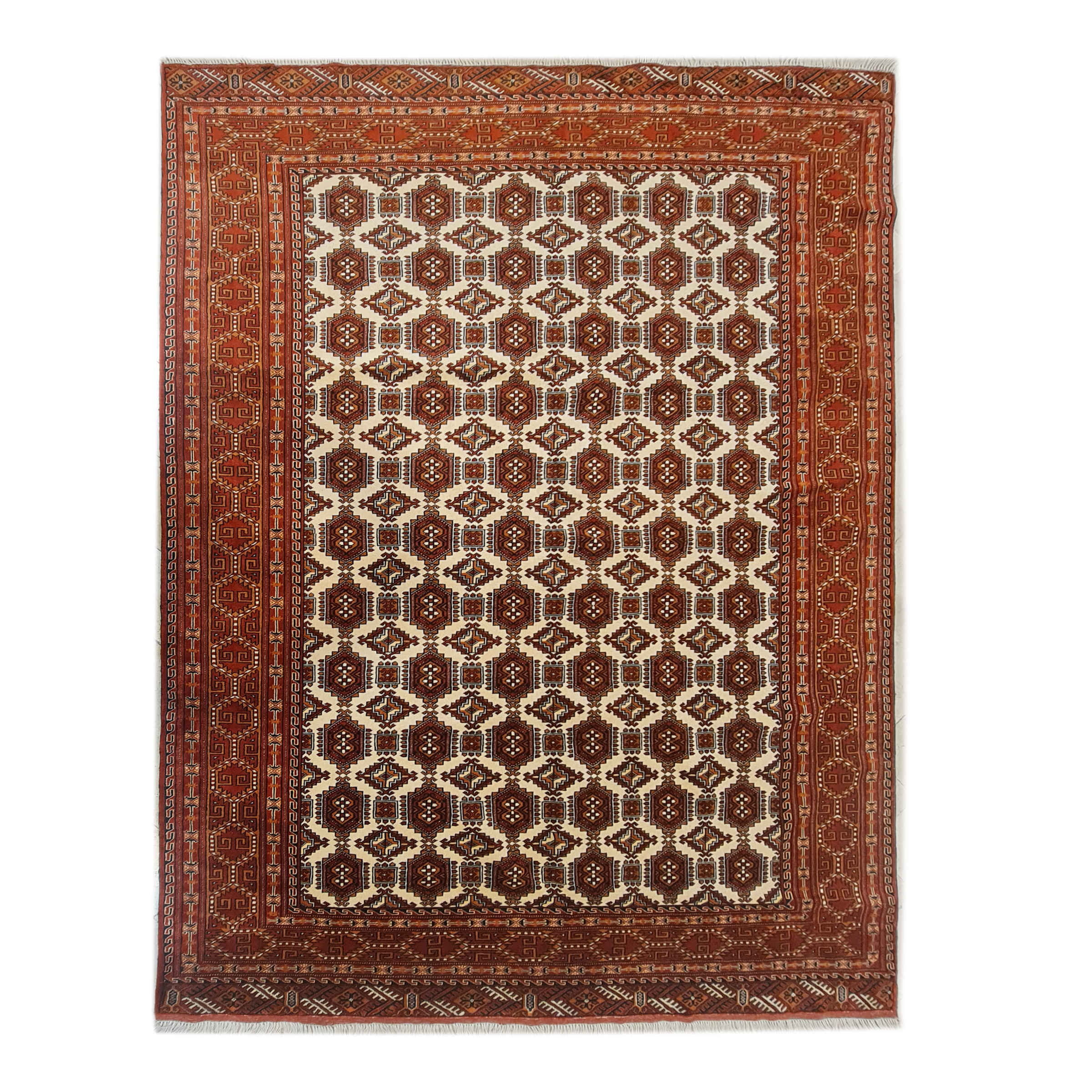 Persian Carpet with Wool Hand-Knotted Genuine Torkaman