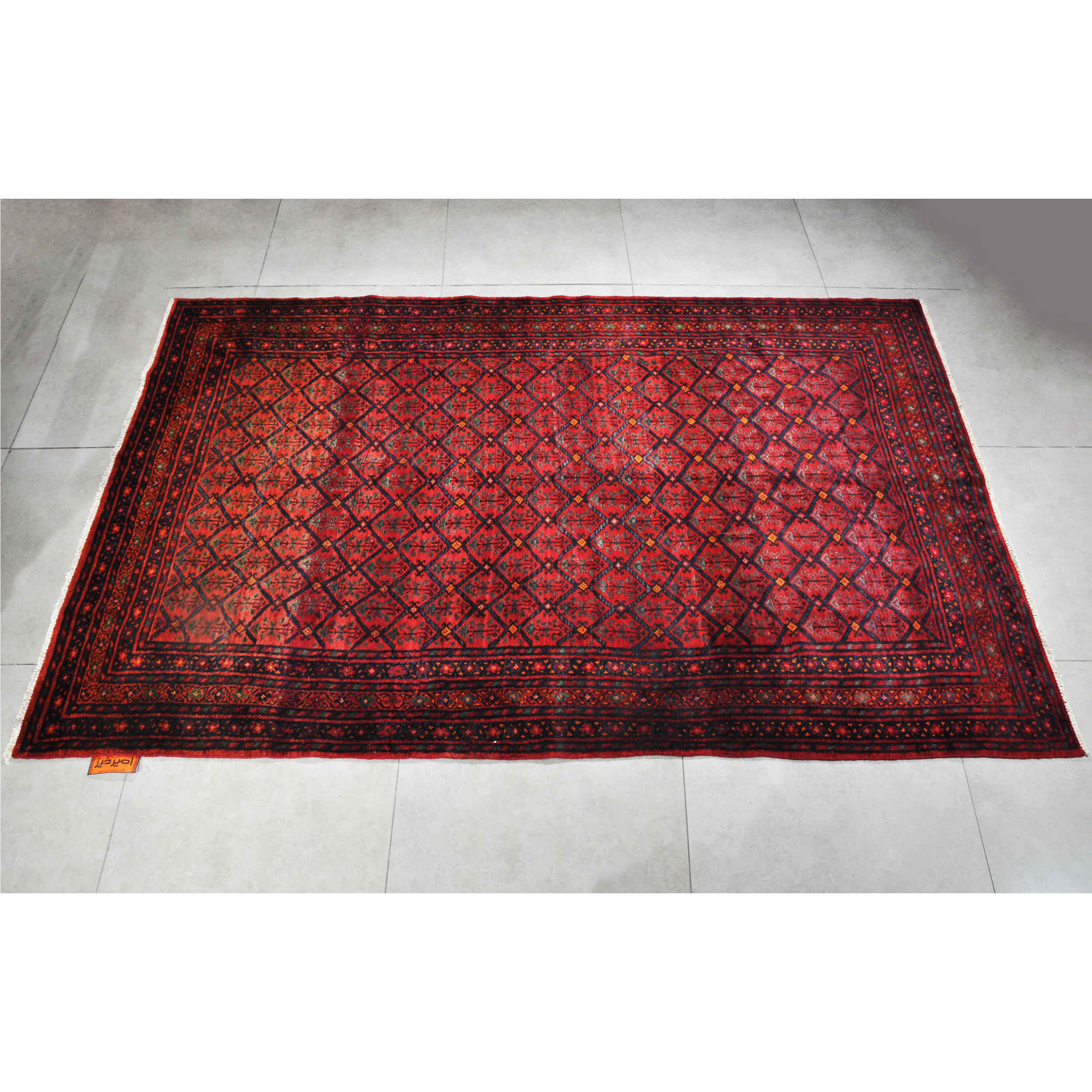 Persian Carpet with Wool Hand-Knotted in Sirjan Geometric Burgundy