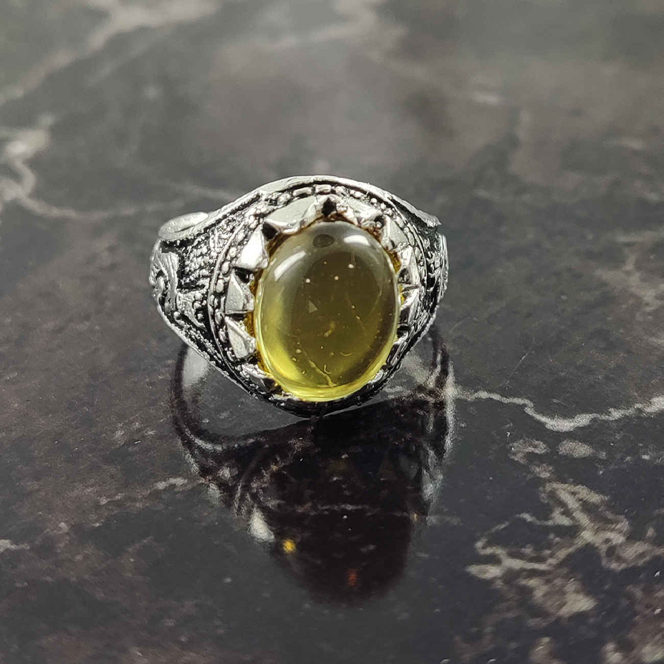 Persian Yellow Citrine Silver Ring for Men Elegance