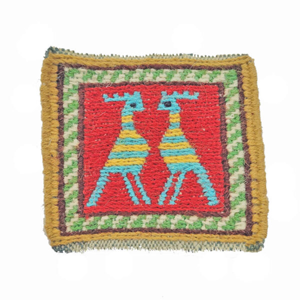 Handwoven Persian Kilim Coaster with Hoopoe Design