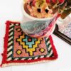 Handwoven Persian Kilim Coaster with Diamond Yellow
