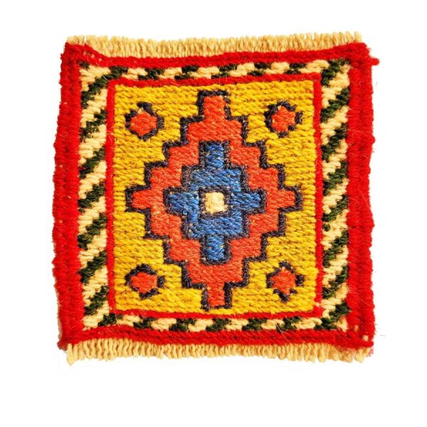 Handwoven Persian Kilim Coaster with Diamond Yellow