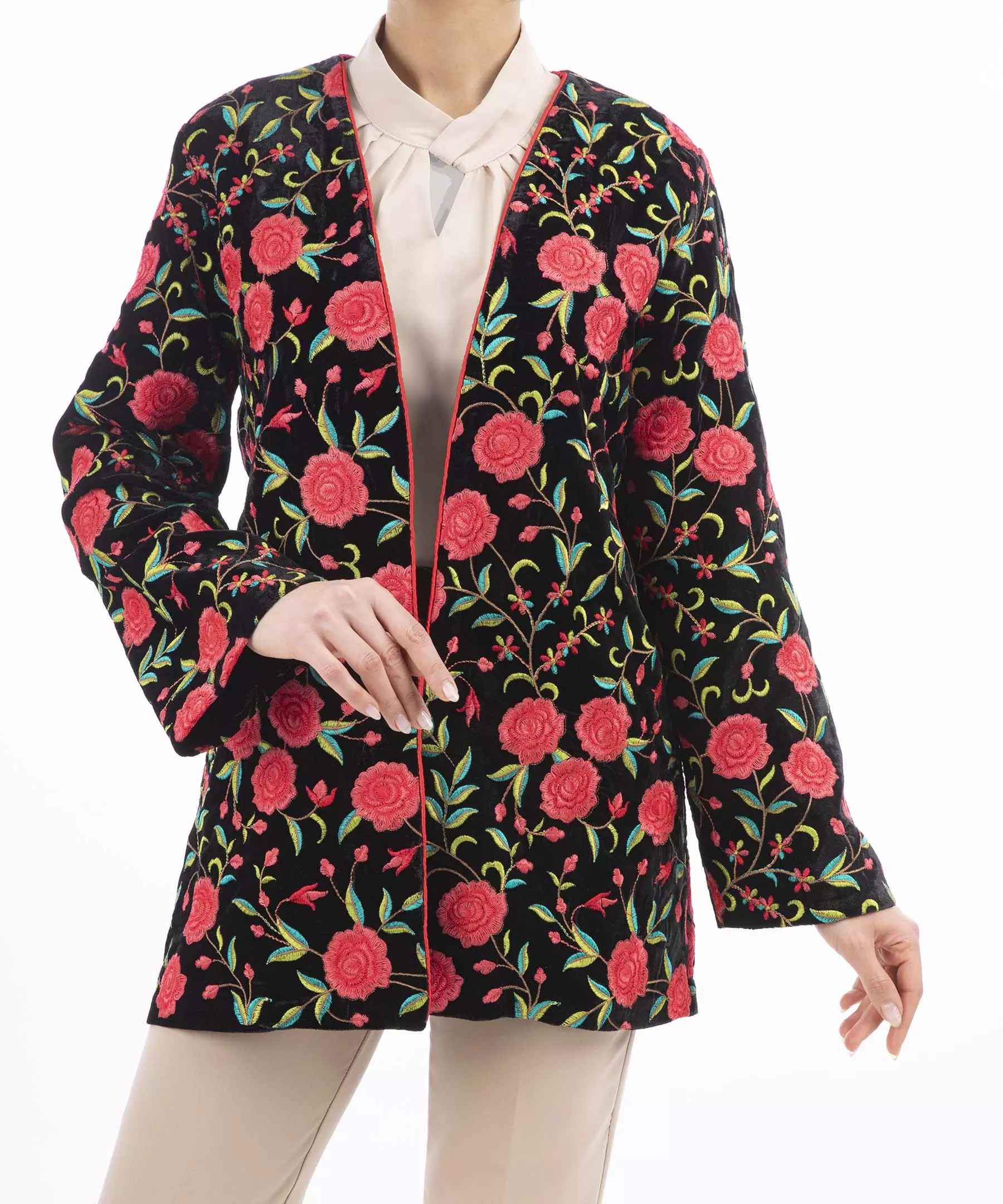 Persian Embroidered Women's Manto with Floral Design