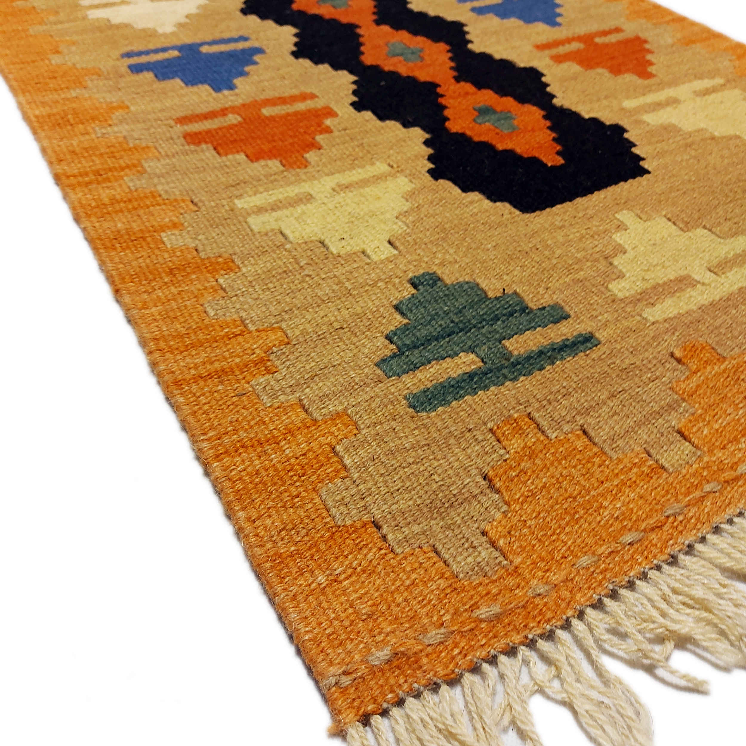 Persian Wool Kilim Rug Handwoven in Fars Geometric Orange