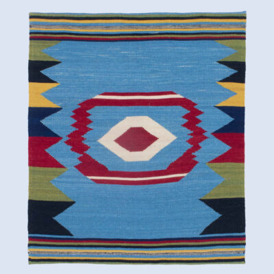 Persian Wool Kilim Rug Artisanal Handwoven Geometric Blue