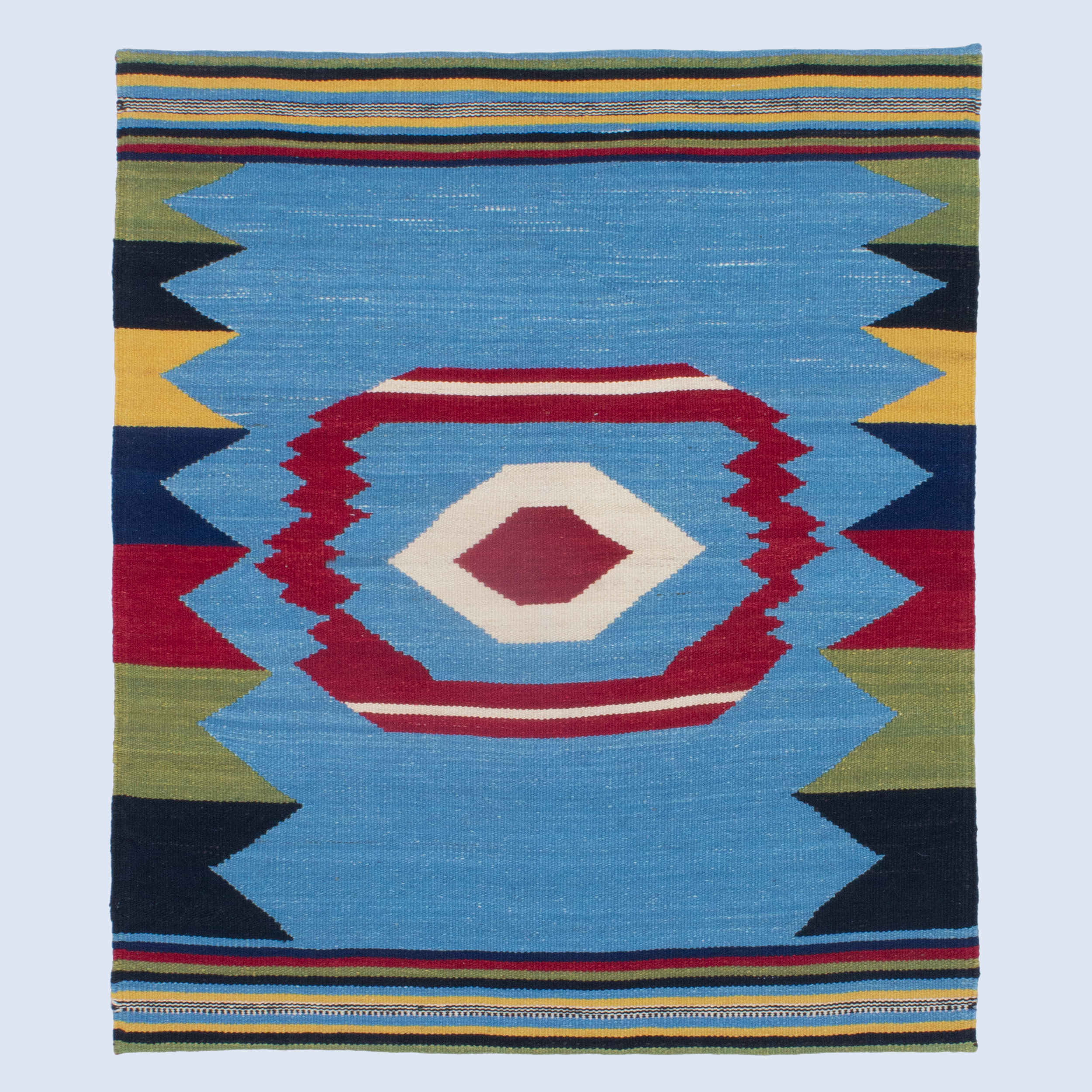 Persian Wool Kilim Rug Artisanal Handwoven Geometric Blue