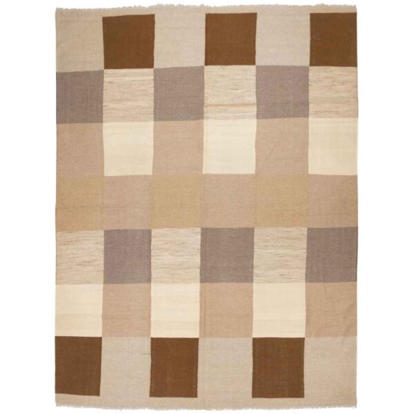 Persian Wool Kilim Rug Handwoven in Fars Checkered Brown