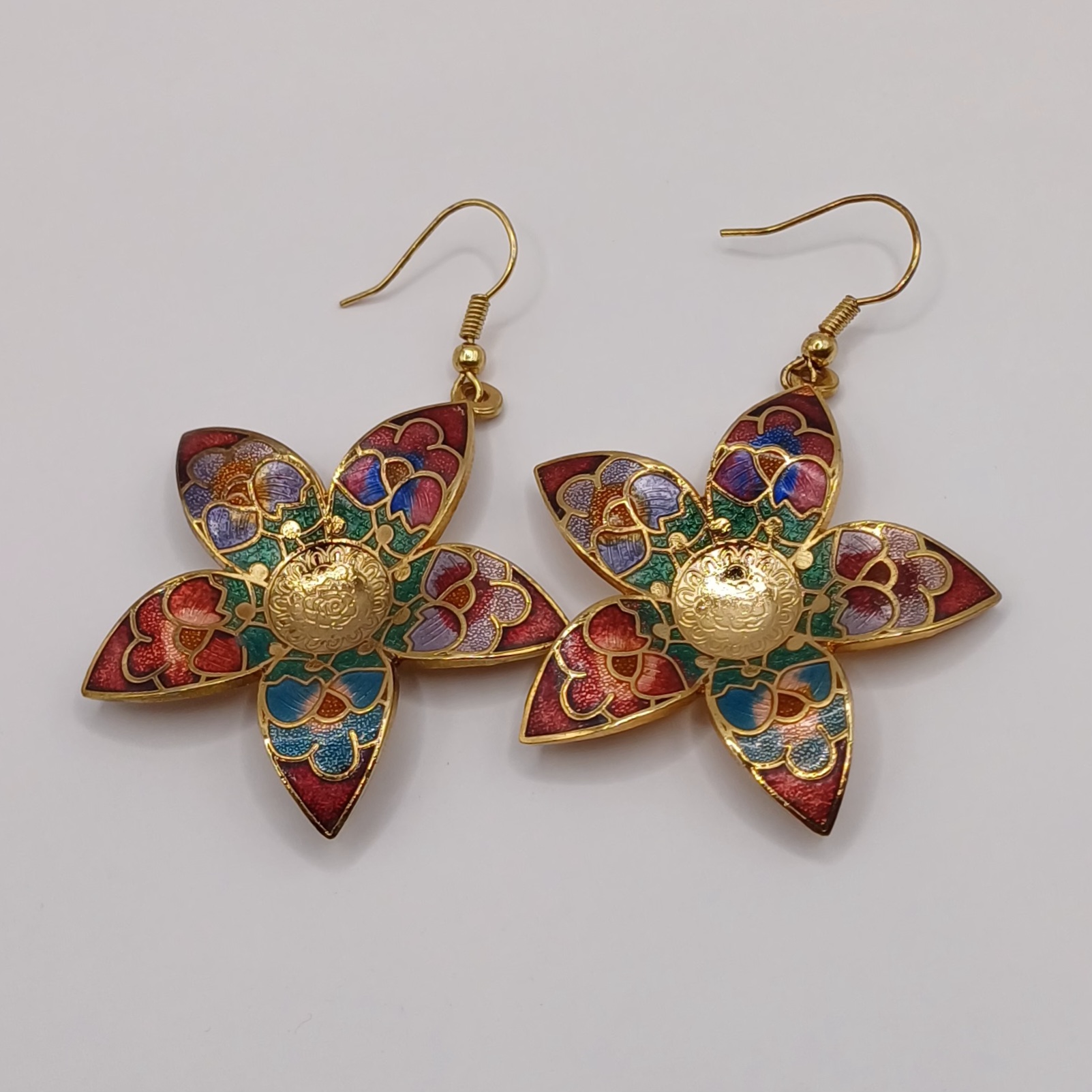 Copper Dangle Earrings Enameled for Women Indian
