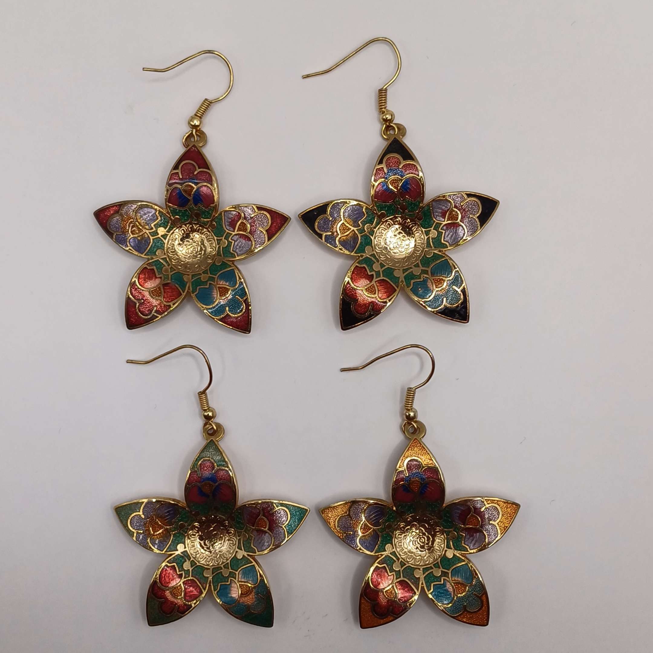 Copper Dangle Earrings Enameled for Women Indian