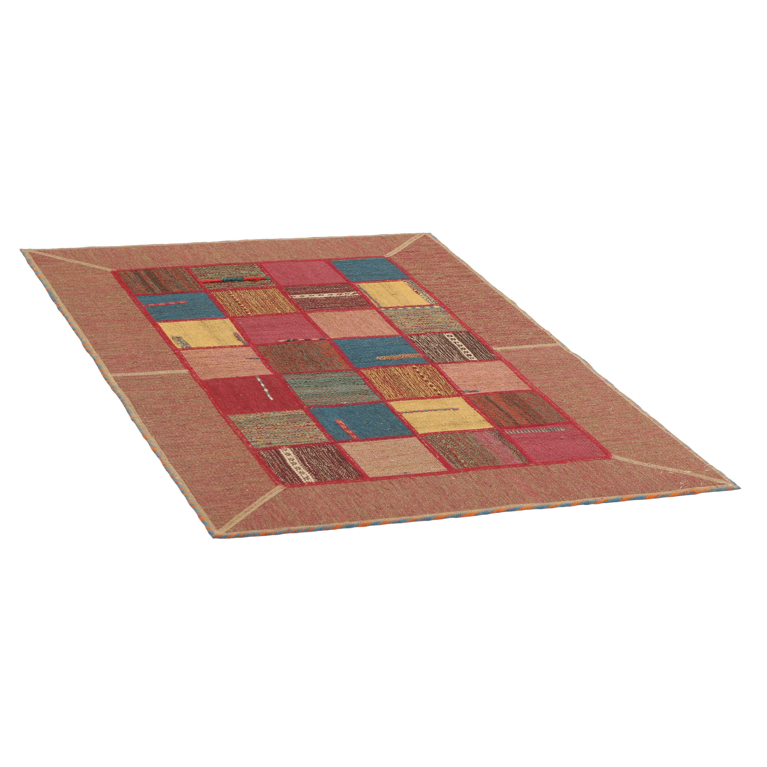 Persian Patchwork Kilim Rug Handwoven Brick Red