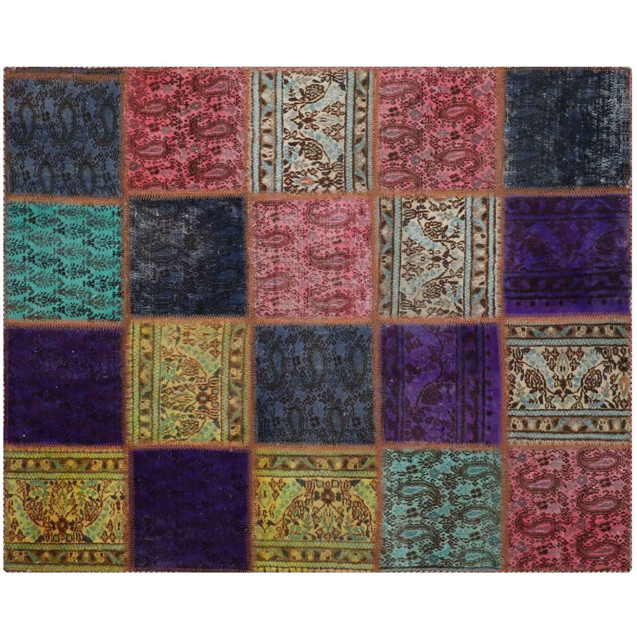 Vintage Persian Hand-Knotted Patchwork Carpet Checkered