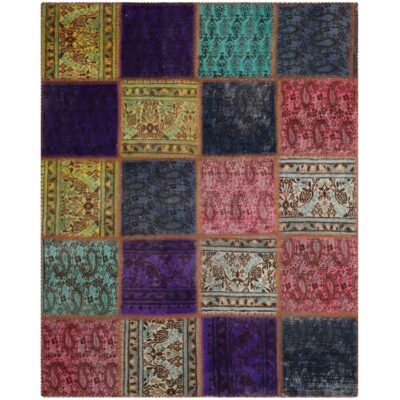 Vintage Persian Hand-Knotted Patchwork Carpet Checkered
