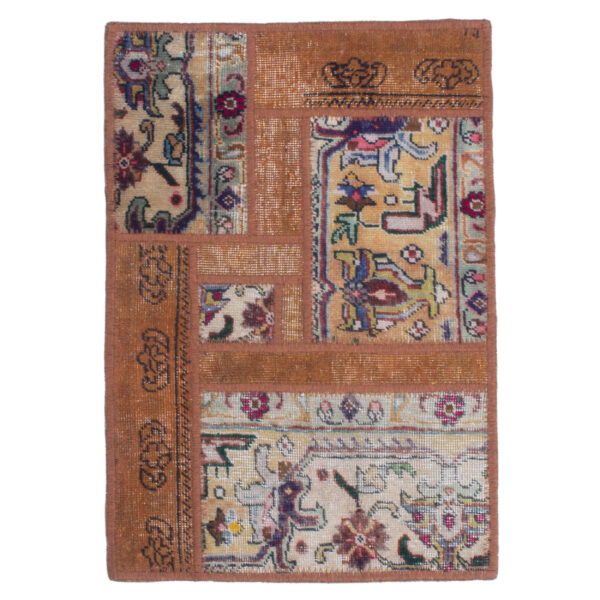 Vintage Persian Hand-Knotted Patchwork Carpet Geometric Brown