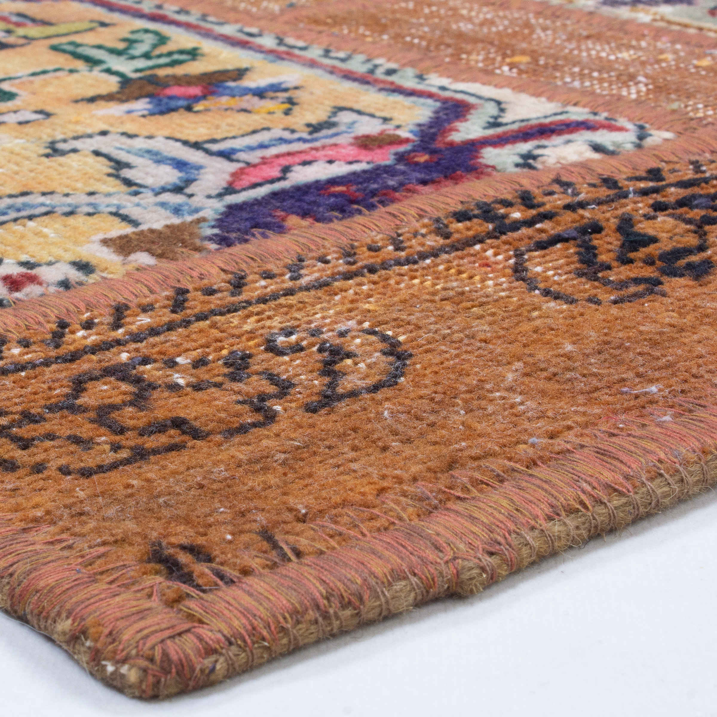 Vintage Persian Hand-Knotted Patchwork Carpet Geometric Brown