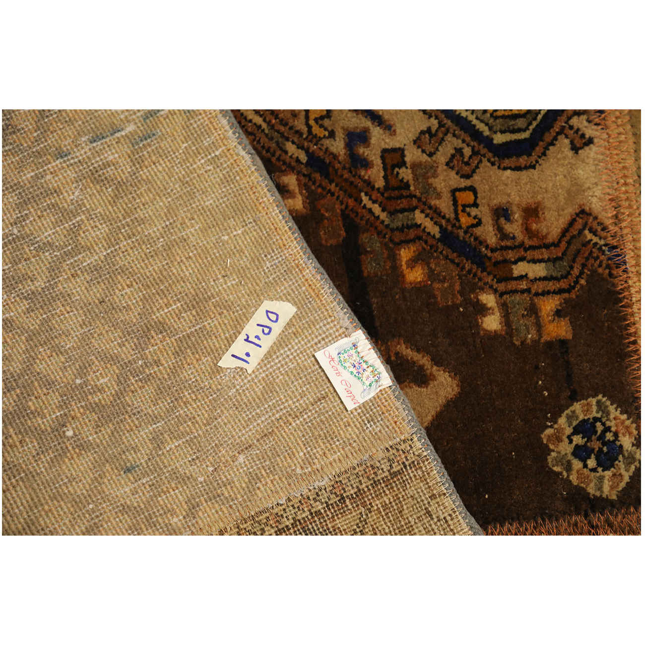 Vintage Persian Hand-Knotted Patchwork Carpet Geometric Brown