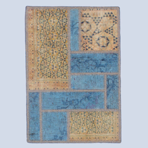 Persian Hand-Knotted Patchwork Carpet Light Blue